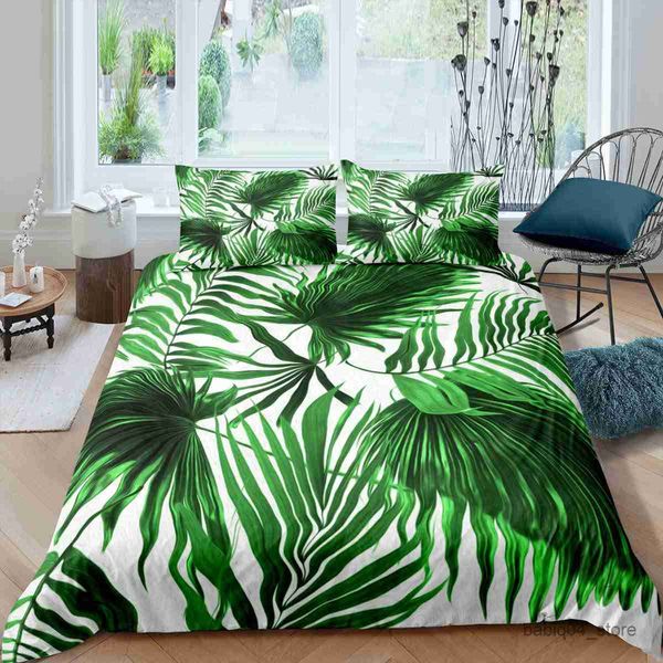 Conjuntos de cama Folhas Tampa de edredão Folhas de banana completas Conjunto de roupas de cama Folhas tropicais Ramos verdes 2/3pcs Tampa de quilt R230823