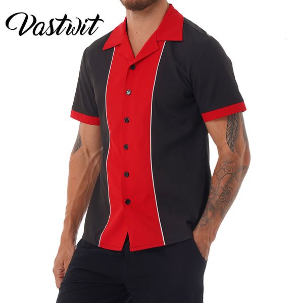 Camicie casual maschile camicia da bowling a manica corta retrò a blocco a blocchi di moda con taglio di moda con tono sciolto a strisce 230823 230823