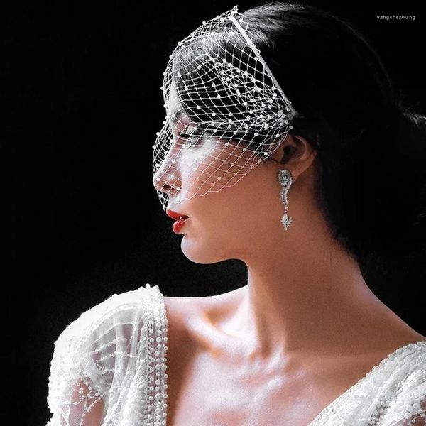 Brautschleier Vogelkäfig -Schleier -Faszinator weiße Vollperlen charmante Hochzeitsgesichtsnetz Maske Haarschmuck Accessoires Rouge 2023 2023