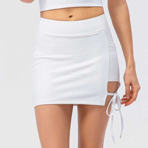 LL-22435 Yoga Spring and Summer Novo saia esportiva de tênis apertada Strap Running Casual Skirt Golf Fitness Skirt Por favor, verifique o gráfico de tamanho