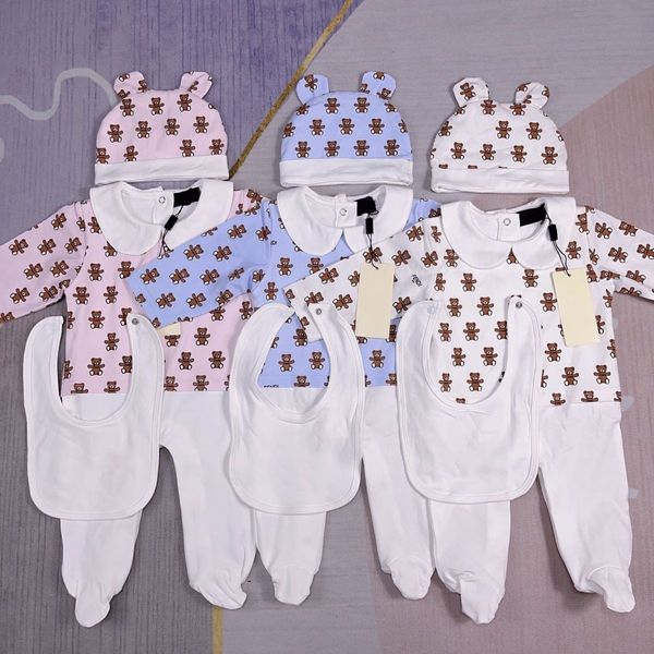 Bebek Rompers Bebek Tulumları Setleri Çocuk Kıyafetleri Uzun Kollu Mektup Baskı Erkek Kızlar Sonbahar Örme Yenidoğan Giysileri Kid Onesies Hat Bodysuit Bab 52xc#