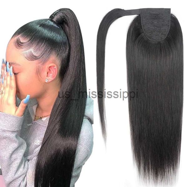 Parrucche sintetiche Richgirl avvolgenti intorno alla coda di cavallo Human Hair Brasilian dritti coda coda di cavallo per donne nere Capelli Remy Colore naturale x0823