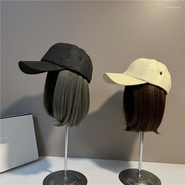Top Caps 202305-WN Ins Fashion Grass Hat Patchwork serin sahte saçlı hizmet beyzbol kadın eğlence vizörleri kapağı