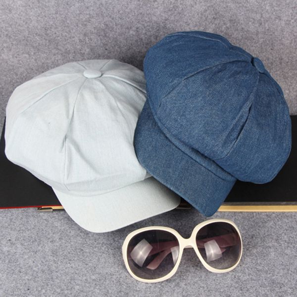 Berets HT1618 WESTER STYLE MEN Women Caps Hats Casual Solid Denim Flat Sboy Maler Künstler Octagonal Beret Retro 230822