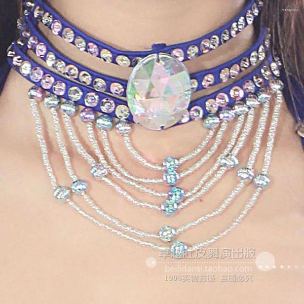 Accessori per la pancia femmina adulta di Halloween da palcoscenico Dance Square Dance Performance Diamond Necklace Hanfu