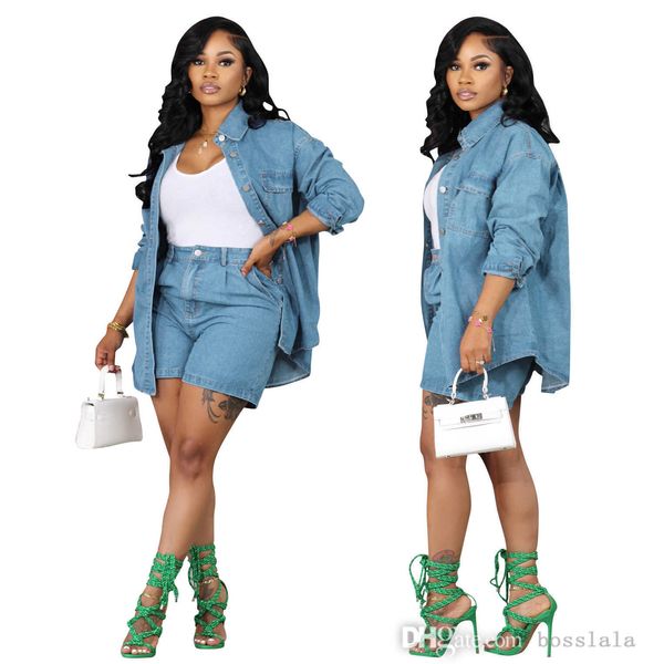 New Women Tracksuits Denim Top Shorts Ter Suit Jeans Casaco de duas peças Coloque de roupas femininas