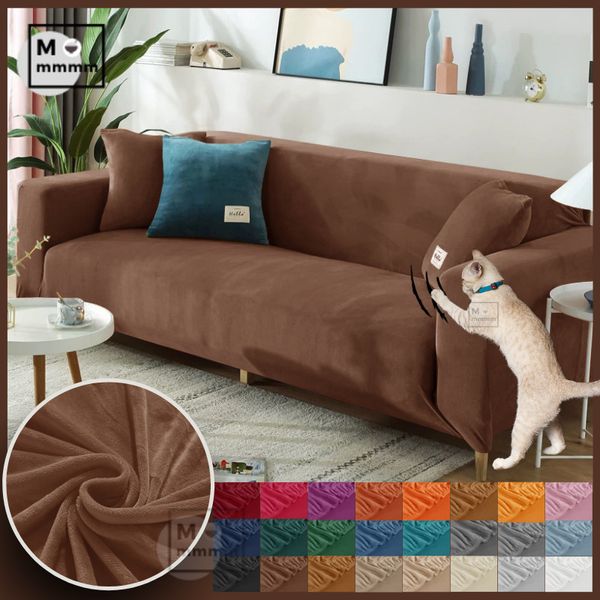 Stuhlabdeckungen brauner Eckdeckel Sofa Chaise Lounge Anti -Katze Kratzer für Wohnzimmer Velvet Elastic Couch 230822
