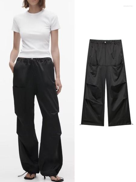 Pantaloni da donna kjmyyx 2023 primavera/estate da donna nera chic con cintura con cerniera ad alta cerniera femmina 4/3 streetwear