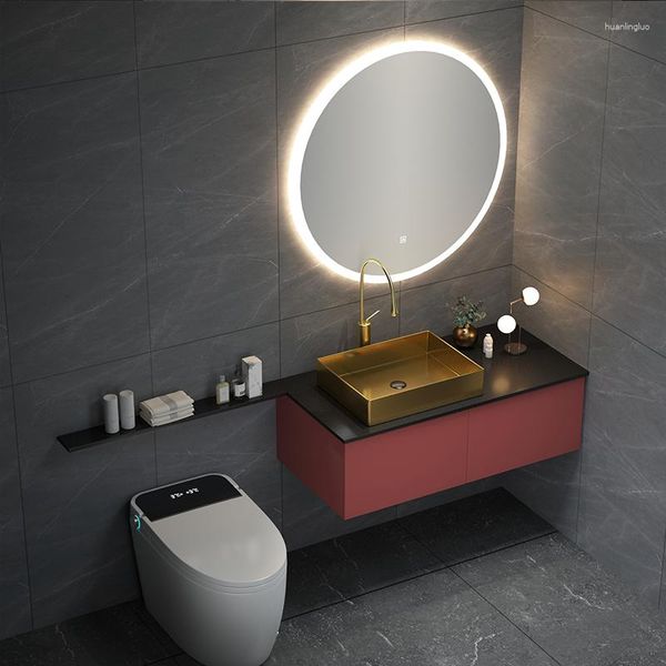 Set di accessori per il bagno Combinazione mobile per bagno sospesa moderna moderna lavaggio in legno massiccio semplice e lussuoso