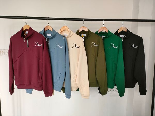 Erkeklerin hoodies sweatshirts rhude klasik yarı fermuarlı erkek kadınlar çift yüksek kaliteli mektup işlemeli sweatshirtler gündelik jogger pantolon 230823