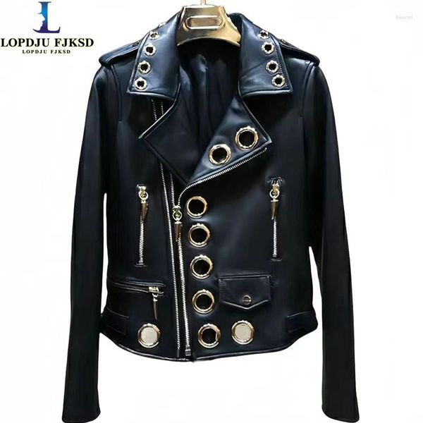 Damen Leder Winter Mode Moto Mantel Frauen 2023 Frühling Herbst Casual Metal Ring Langes Pu Jacke Mantel weibliche Kleidung