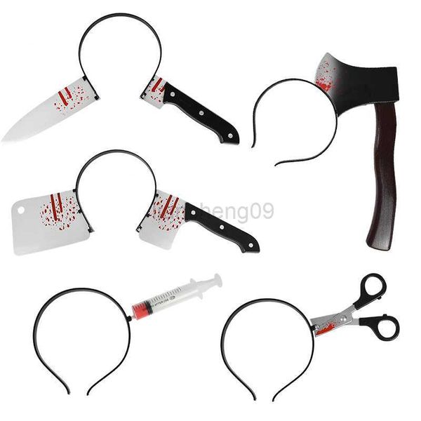 Outros suprimentos Halloween Horror Decoration Props Funnife Scissors Fnife Headwear Simulação Plástico Toy Halloween Traje de fábrica de cabeça L0823