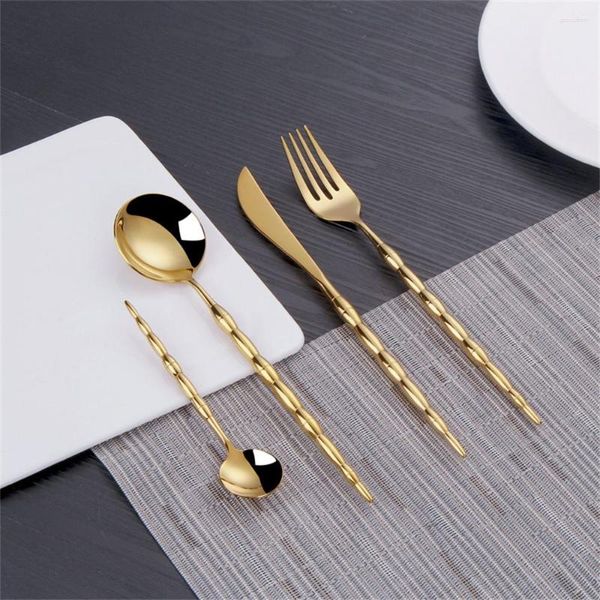 Geschirrsets Sets Edelstahl Steak Messer Fork Gabel Löffel Teelöffel Golden und Silber Forkset Tragbar