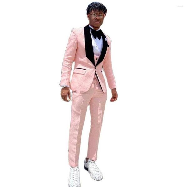 Abiti da uomo Abito da uomo da uomo con stampa a farfalla rosa 3 pezzi Slimt fit junior boy party smokings relievo un bottone black shalw lapel abiti