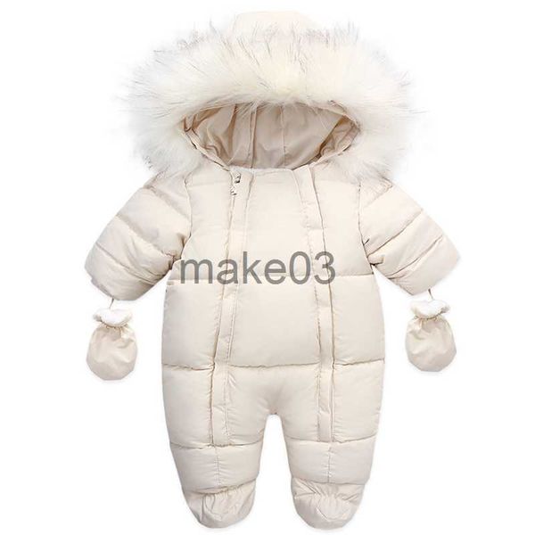 Вниз пальто 024M Новорожденная девочка одежда Winter Cotton Daby Romper с перчатками детский комбинезон с капюшоном плюс бархатная детская одежда J230823