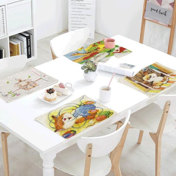 Guardanapo de mesa 42 32 cm de desenho animado Dogs Dogs Ducks Decoração de cozinha Dinner -loucores de mesa de mesa de mesa de mesa Summer com adorável padrão de pintura