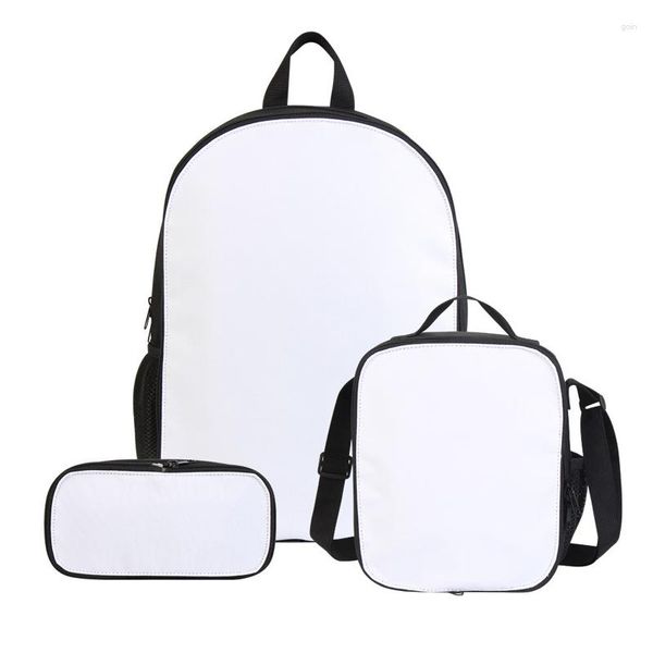 Rucksack Sublimation DIY Weiß leer Polyester 3pcs/Set Druckrucksacks Schoolbag Fashion Kinder schöne Lunchtasche für Kinder