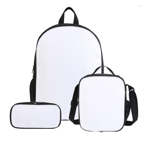 Zaino sublimazione fai -da -te bianco vuoto poliestere 3pcs/set stampting zaino busta scuola adorabile borsa da pranzo per bambini