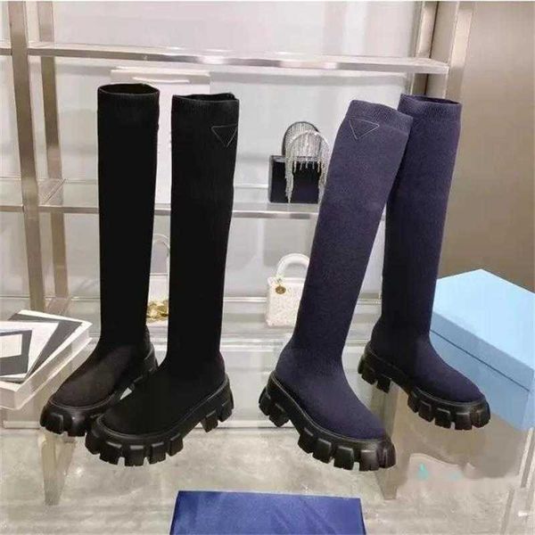 Mulheres tricotar as botas de luxo designer de luxo primavera e outono estilo novo weave voador