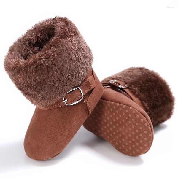 Сапоги зима милый теплый флисовый стиль антискридные туфли для обуви Unisex Snow Kids девочки для девочек круглая квартира на ногах с пряжкой