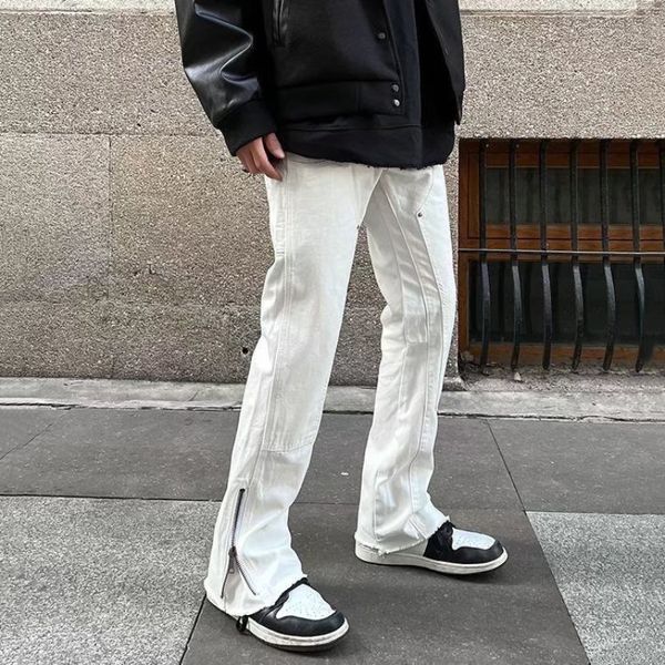 Jeans da uomo s jeans hip hop bianco dritto pantaloni da uomo strappato da uomo in entrambi i laterali gamba larga pantaloni in denim uomo oversize abbigliamento 230823