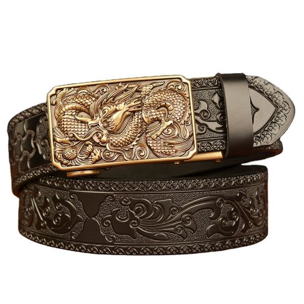 OUTROS ACESSÓRIOS DE MAPAÇÃO MEN S LUXURY Brand Dragon Pattern Automatic Buckle Belt Belts Genuine Leather Male for Men de alta qualidade Cazeiro Vintage 230822