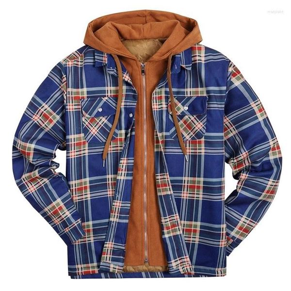 Herren lässige Hemden Flanellplaid große und hohe Wintermäntel für Männer gesteppte verdickte Hemd Full Reißverschluss Kapuze -Jacke272n