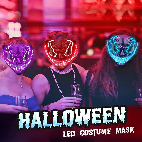 Halloween -Party -Masken LED Light Up Maske für Erwachsene Kinder einzigartige Neon -Glühmasken mit dunklen und bösen leuchtenden Augen 0823