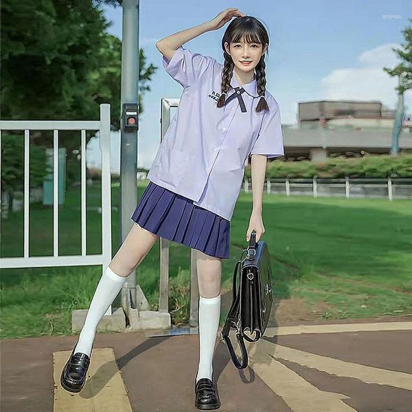 Kleidung Sets Frauen Mädchen JK Uniform Thai-Stil Schuluniformen Seifuku Kurzarm Sticked Hemd dreiteils Set Pliserrockstudent