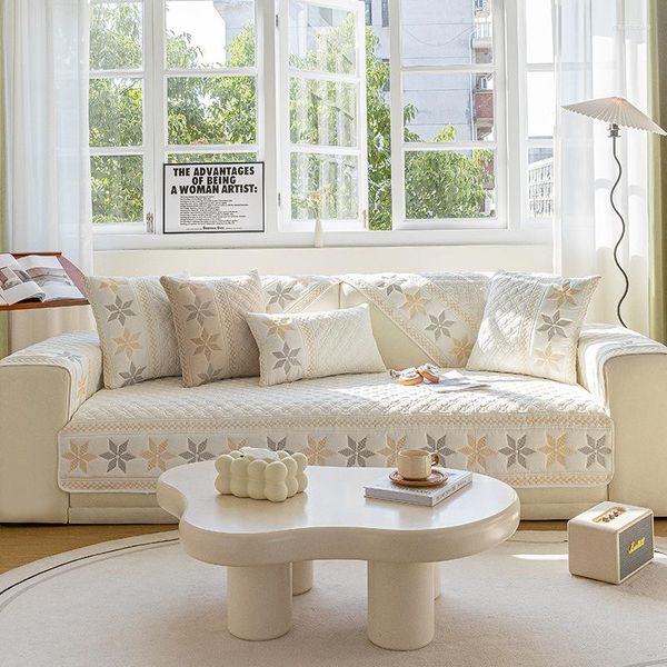 Tampa de cadeira no estilo americano bordou o padrão de floco de neve bordado capa de sofá para sofá antislip decorativo de almofada