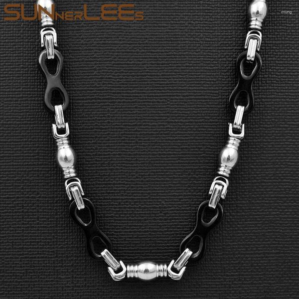 Catene Sunnerlees gioiello collana in acciaio inossidabile 8mm nero colore argento geometrico a collegamento maschile womens sc88 n