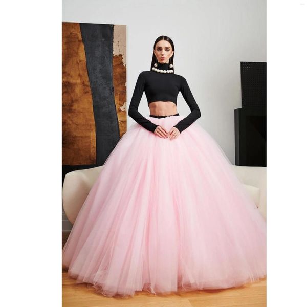 Юбки снимают светло -розовую пухлую длинный тюль 11 слой и 1 -линейную пышную свадебную юбку Maxi Made Made