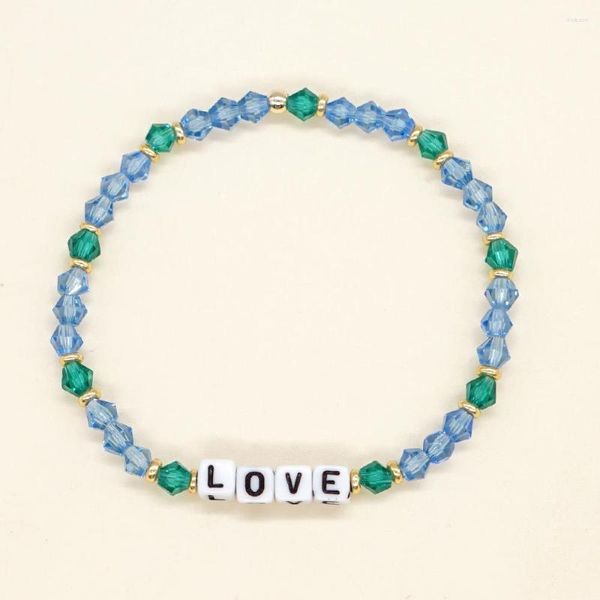 Strand Yastyt Love Letra Palavra Pulseira Dainty Clear Crystal Breaded Bracelets de empilhamento para mulheres Jóias de verão dos namorados