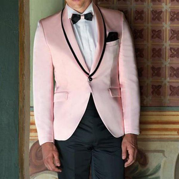 Ternos rosa do baile de baile para a Groomsmen 2 peças Tuxedo Slim Fit Club Clube Clube Male Male Set Blazer com calça preta Moda 20201717