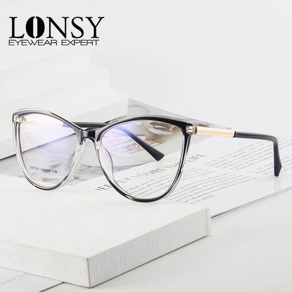 Óculos de bloqueio de luz azul Lonsy Retro Cat Eye Reading Glasses Frame Mulheres Anti -Blue Light Computer Computador Dioptrias Presbitaínas 100 200 300 400 230823