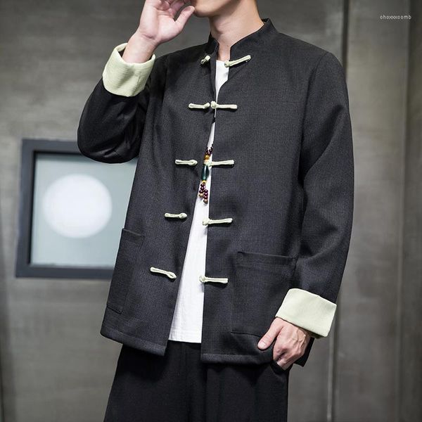 Jackets masculinos 2023 Autumn Men estilo chinês hanfu tradicional étnico preto algodão casacos orientais de roupas vintage