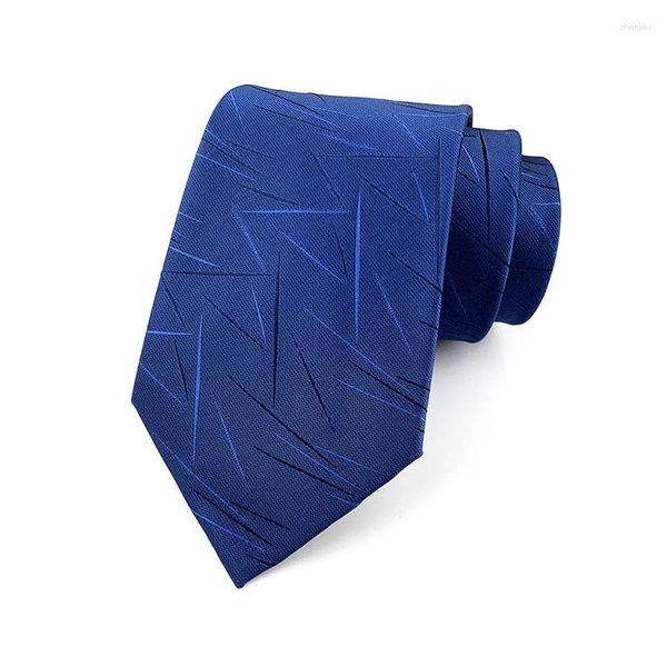 Bow Binds Mode 8cm Männer Krawatte Seide für Mann Blau Geometrisch gestreiftem gemustertem Ascot Cravat Hochzeitsfeier dicke lange YUV11