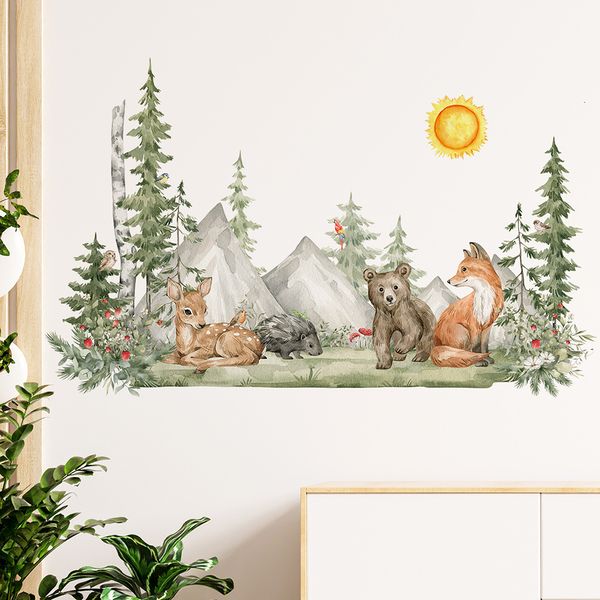 Наклейки на стены ручной рисование животные леса для детей детская детская комната декор съемные наклейки Ecofriendly Diy плакаты Art 230822