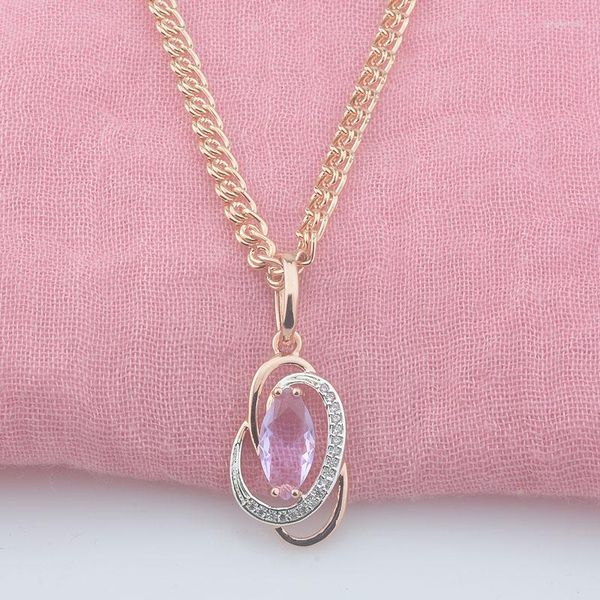 Collane a pendente FJ Donne 585 Colore in oro rosa leggera Purple Cubic Zircone Crystal Collana Gioielli