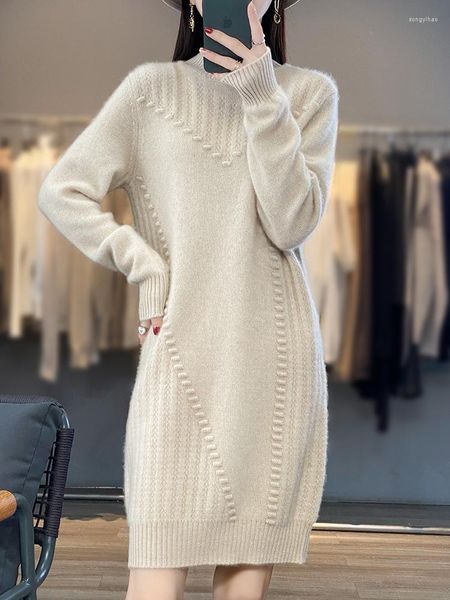 Maglioni femminili 2023 abito denso in lana calda maglione lungo donna autunno inverno inverno mezza scollo alto in cashmere a livello largo largo camicia di base di grandi dimensioni