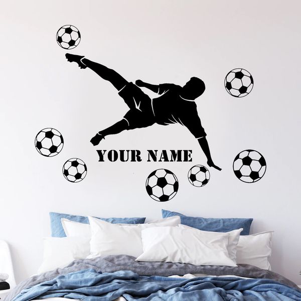 Wandaufkleber Personalisierter Fußballername Abziehbilder Vinyl Home Dekorateur für Jungenzimmer Dekor Fußballstock Aufkleber DIY Custom Murals G003 230822