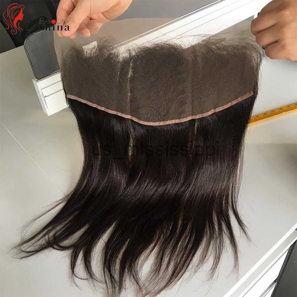 Sentetik peruklar düz dantel kapanma 13x4 dantel elle bağlanmış insan saçı kapanma ücretsiz kısım şeffaf dantel kapanma önceden koparılmış x0823