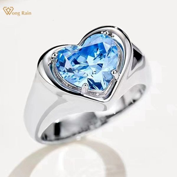 Anéis de casamento Wong Rain 100 925 Sterling Silver Cut Cut Aquamarine Gemstone Anel fino para mulheres Aniversário de presente de jóias 230822