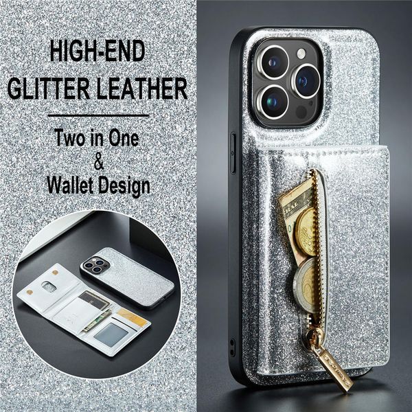 DG.Ming Glitter Leder Brieftasche für iPhone 11 12 13 Pro Max 14 magnetische Split -Deckung