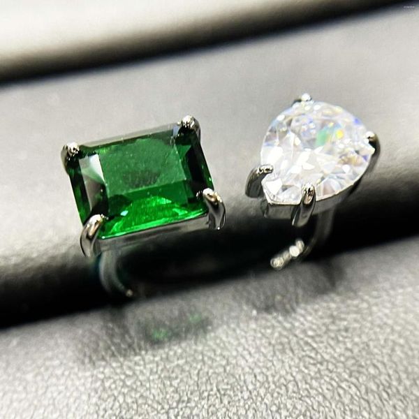 Anelli a grappolo 925 sterling in argento taglio smeraldo gemma verde gemma feste di nozze vintage anello aperto regali di gioielli raffinati