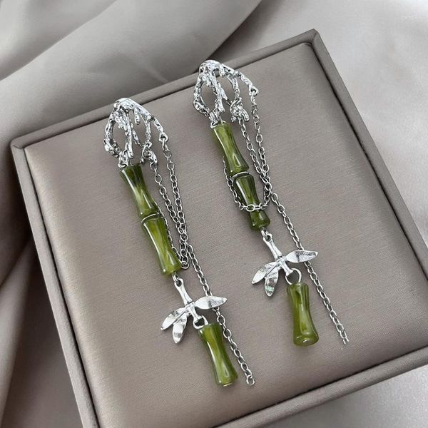 Brincos berros charme feminino resina verde bambu tamel de cor prata para mulheres de casamento de luxo longa planta
