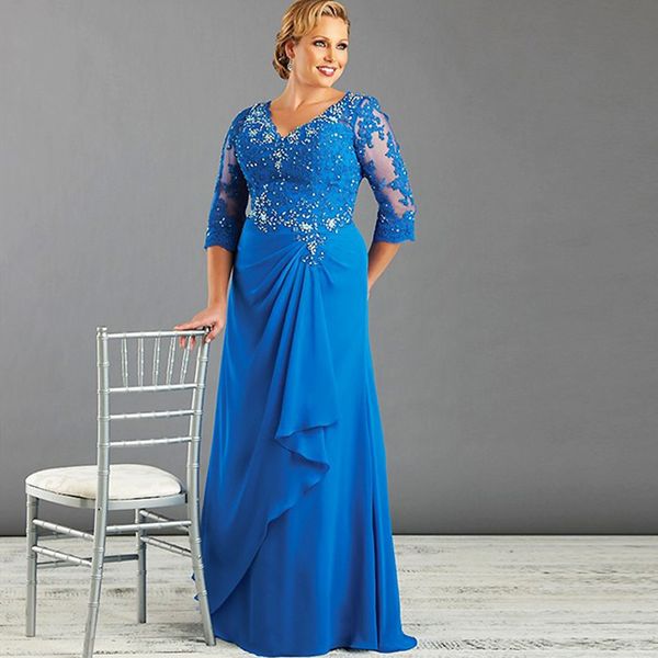 PLUS TAMANHO TAMANHO DE CHIFFON LACE Mãe dos vestidos de noiva Vestidos de meia-deco