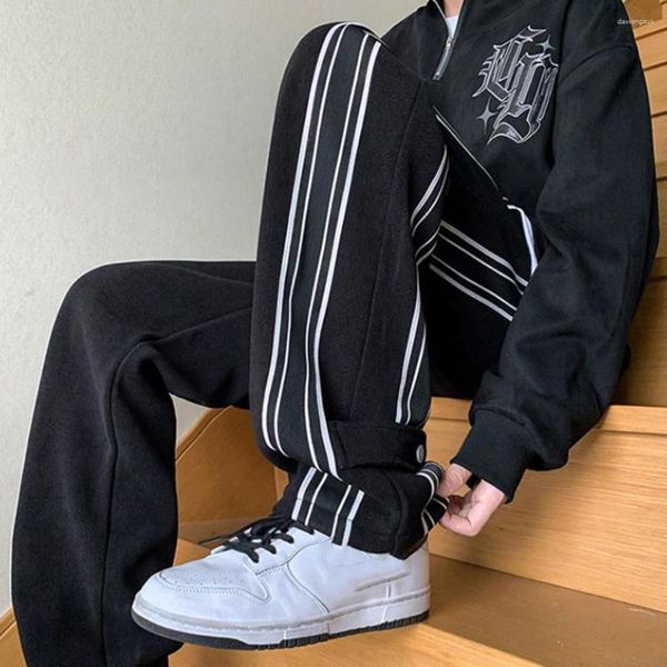 Herrenhosen Schwarze Streetwear lässig Jogginghose Seitenstreifen elastische Joggerhose Männer losen Paare übergroß