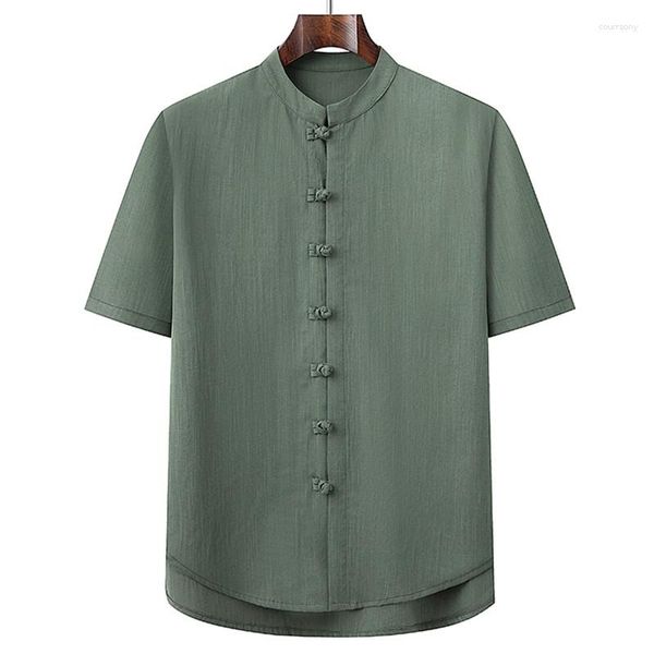 Camicie casual maschile 2023 cime cinesi in lino tangen a maniche corta a maniche tradizionale camicia Hanfu più taglia 4xl 5xl