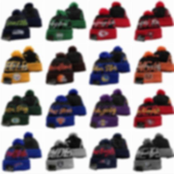 Girados de cores de melhor qualidade com pom de moda clássica Final de beisebol casual All Team Winter Wool Skullies Football Beanie 329Z